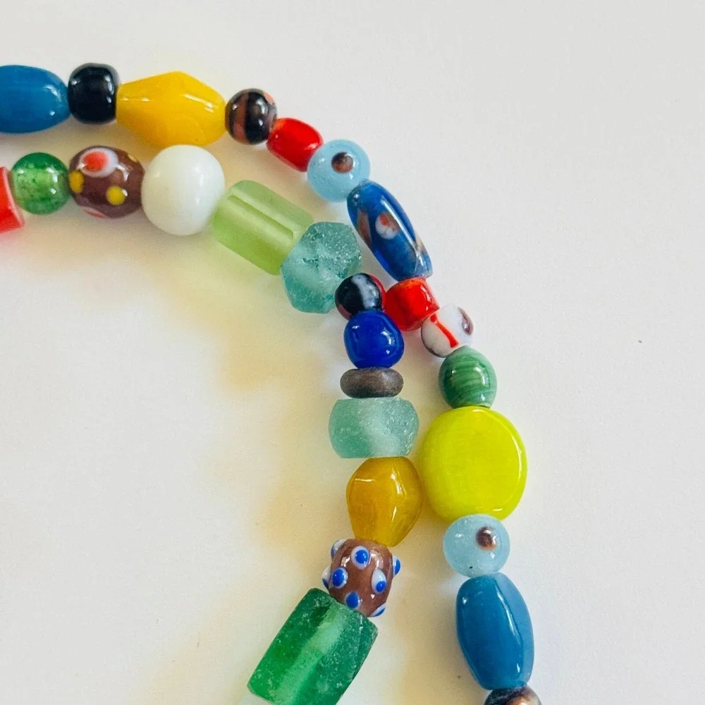 VTG‎ BOHO Art glass Necklace Colorful Beads lampwork Murano trading rare 18